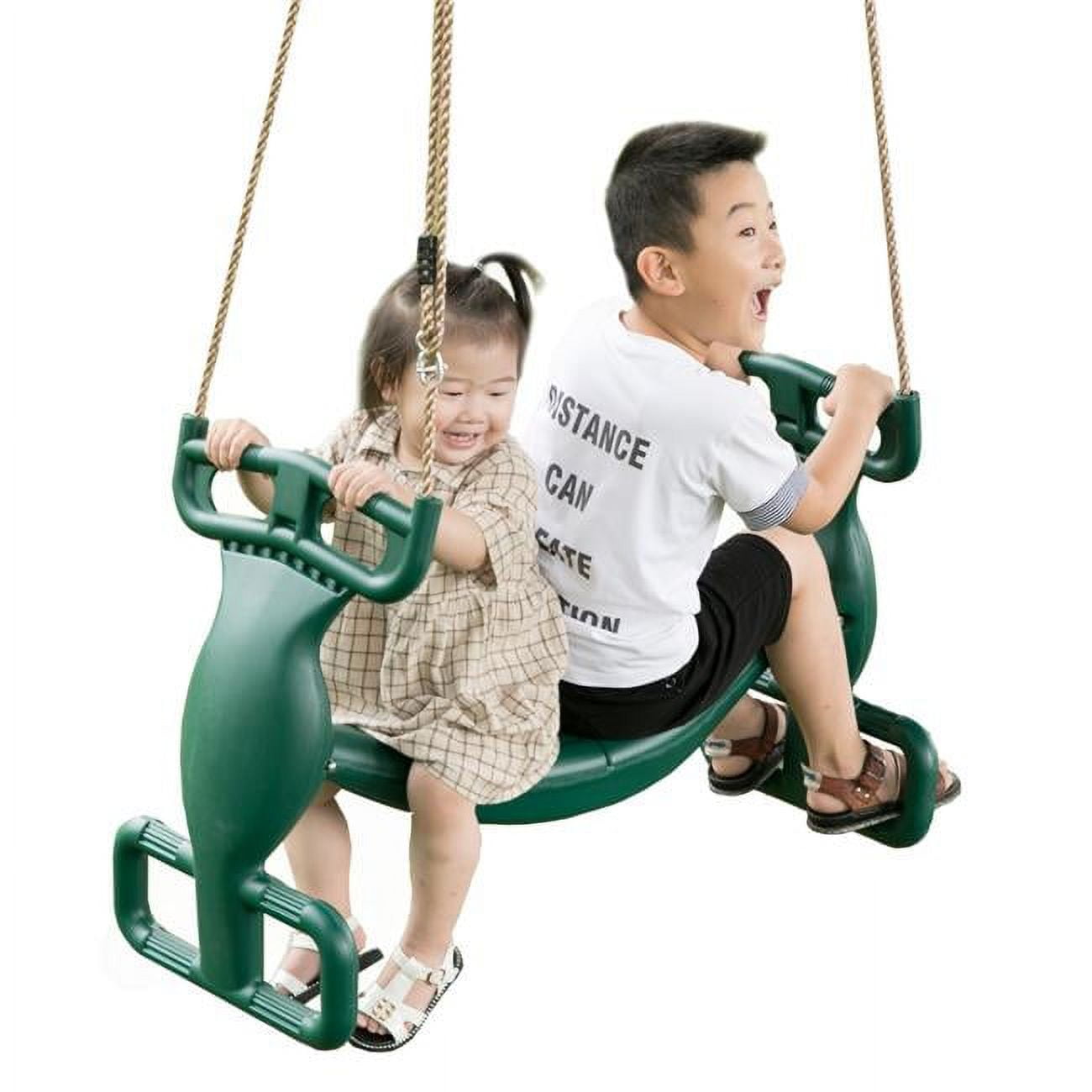 Green Plastic Dual Glider Swing with Handlebar and Footrest