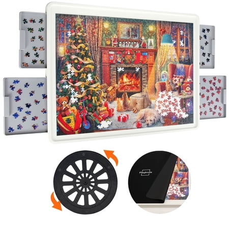 Playboda 1500-Piece Puzzle Board with 4 Drawers and Protective Mat, PVC + ABS Material, 35 x 27 Inches (88.9cm x 68.58cm), Upgraded Rotating Puzzle Board, Ideal Gift for Mom