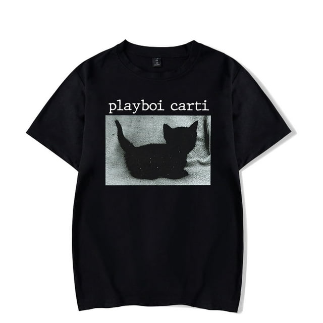 Playboi Carti black cat T-shirt Merch Men Short Sleeve Women Funny Tee ...