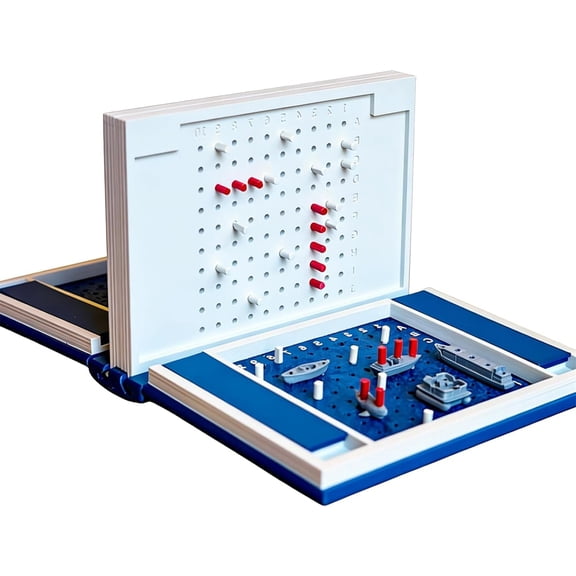 Playbook Board Game, PlayBook'd - Hangman Set for Adults, 3D Printed Magnetic Chess, Hangman, Four in a Row, Sea Battle, Backgammon, Mancala, Foldable Decorative Bookshelf Travel Game (Sea Battle)