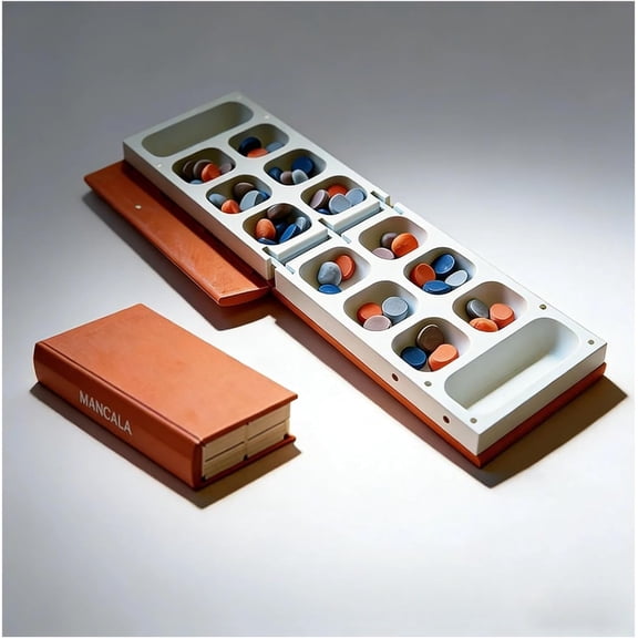 Playbook Board Game, PlayBook'd - Hangman Set for Adults, 3D Printed Magnetic Chess, Hangman, Four in a Row, Sea Battle, Backgammon, Mancala, Foldable Decorative Bookshelf Travel Game (Mancala)