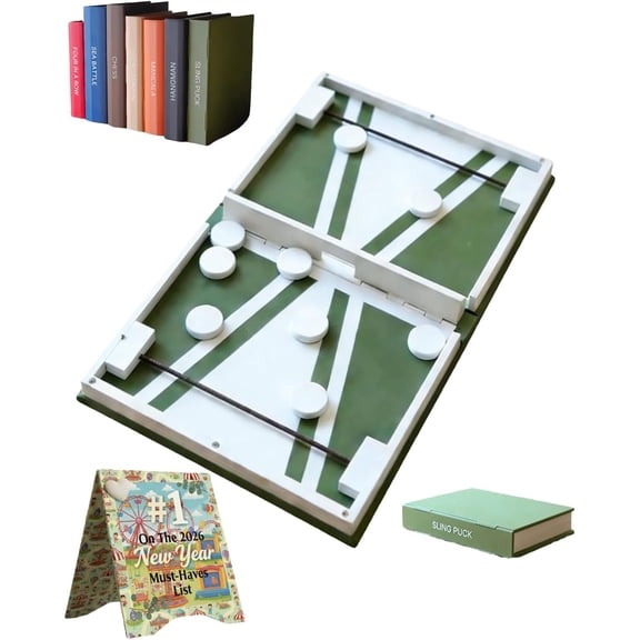 Playbook Hangman/Sea Battle/Chess/Four in a Row/Backgammon/Mancala/Sling Puck Board Game Cowboy Magnetic,Portable Game Boards That Look Like Book for Adults,3D Printed Games in Books(Sling Puck)