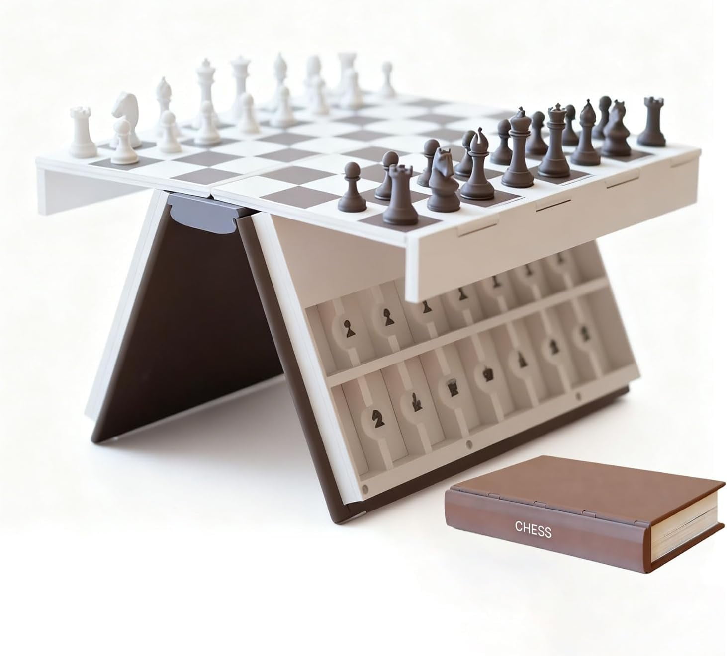 Playbook'd Chess, 3D Printed Chess Book, Book Board Games, Magnetic Chess Set, Books Design Folding Board Game for Adults, Portable Compact Game Set and Decorative Gift for Home