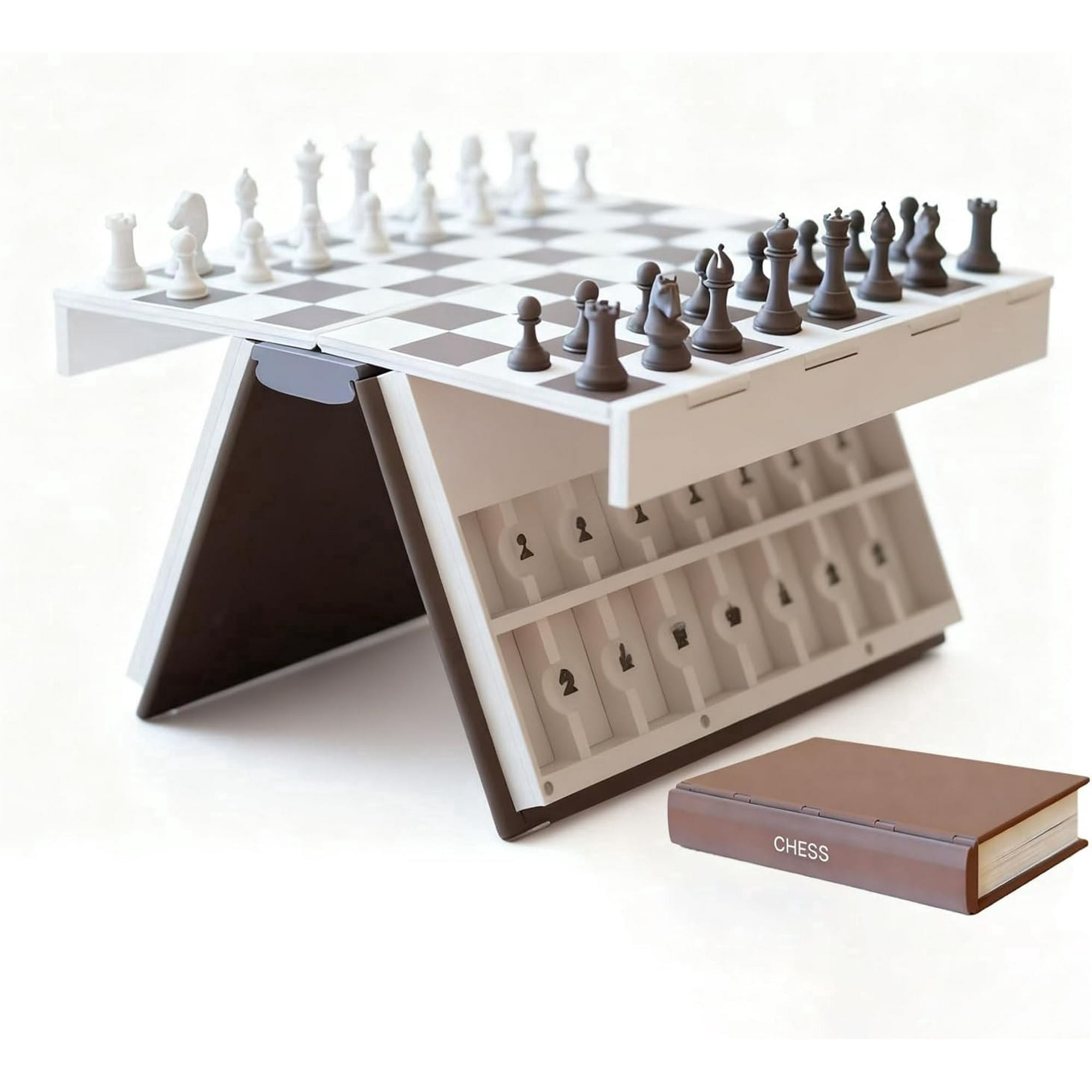 Playbook'd Chess, 3D Printed Chess Book, Book Board Games, Magnetic Chess Set, Books Design Folding Board Game for Adults, Innovative Chess
