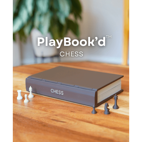 Playbookd Chess Game Book, Classic Chess Set Disguised as a Book, Foldable All-in-One Chessboard with Secure Storage for Travel & Game Night