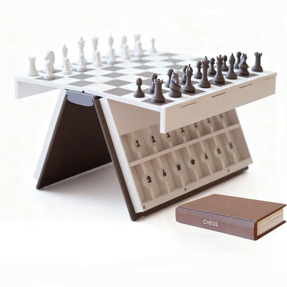 Playbook'd Chess, Playbook Board Game, 3D Printed Chess Book, Chess Set, Books Design Folding Board Game for Adults, Portable Compact Game Set and Decorative Gift for Home