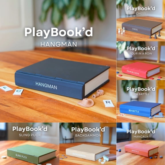 Playbookâd Hangman Game Book, Classic Hangman Board Game Disguised as a Book, Magnetic Foldable Word Guessing Game for Travel, Family & Game Night