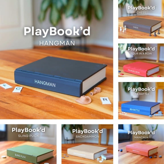 Playbook’d Hangman Game Book, Classic Hangman Board Game Disguised as a Book, Magnetic Foldable Word Guessing Game for Travel, Family & Game Night