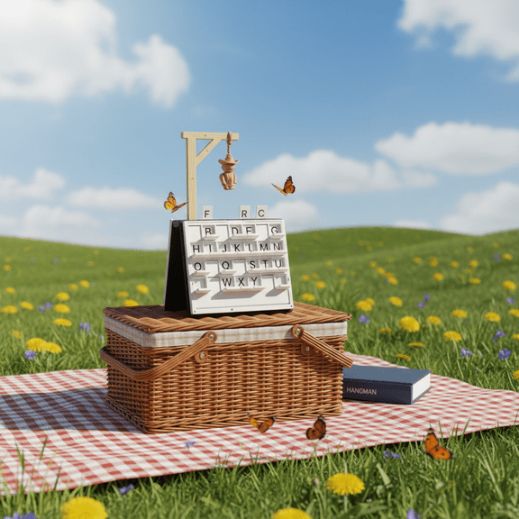 Playbook’d Hangman - Magnetic Coffee Table Game Book - Interactive Word Guessing Puzzle for Social Gatherings - Decorative Foldable Game Board - Unique Conversation Starter for Home