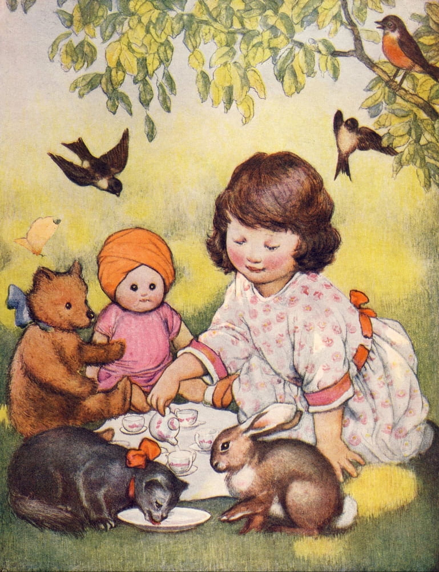 Playbox Annual 1918 Dolls Tea Party Canvas Art - Unknown (18 x 24)