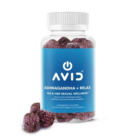 Avid Ashwagandha Gummies Dietary Supplement for Low Testosterone Levels and Stress, 60-Count