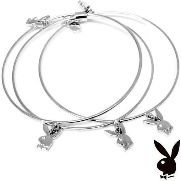 Playboy Bangle Bracelets Bunny Charms Swarovski Crystals Silver Plated 3 Bangles
