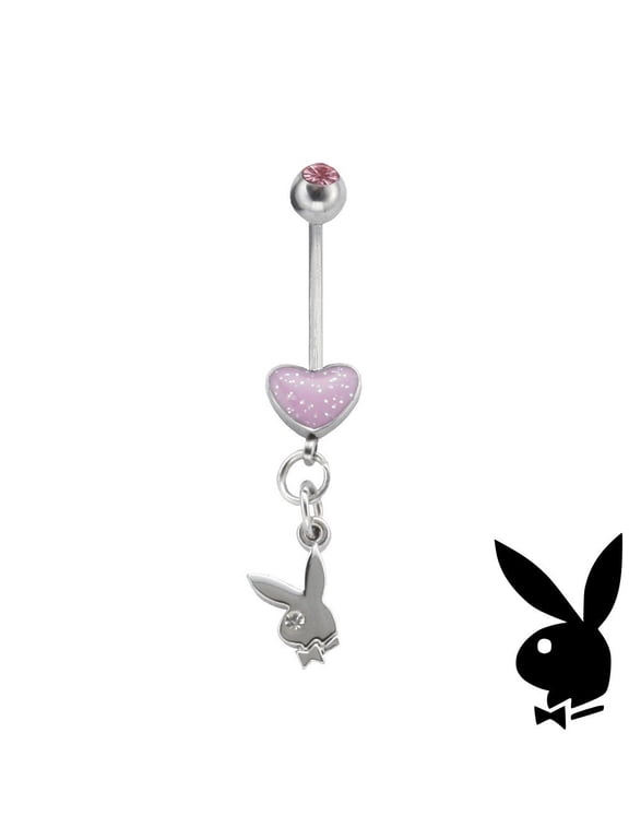 Belly Ring Heart Dangle Bunny Logo Swarovski Crystal Curved Barbell RARE