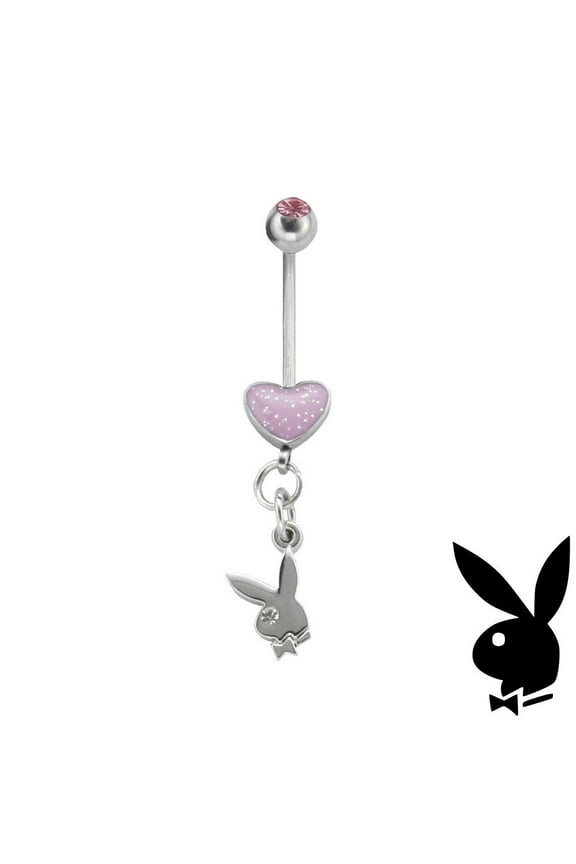 Belly Ring Heart Dangle Bunny Logo Swarovski Crystal Curved Barbell RARE