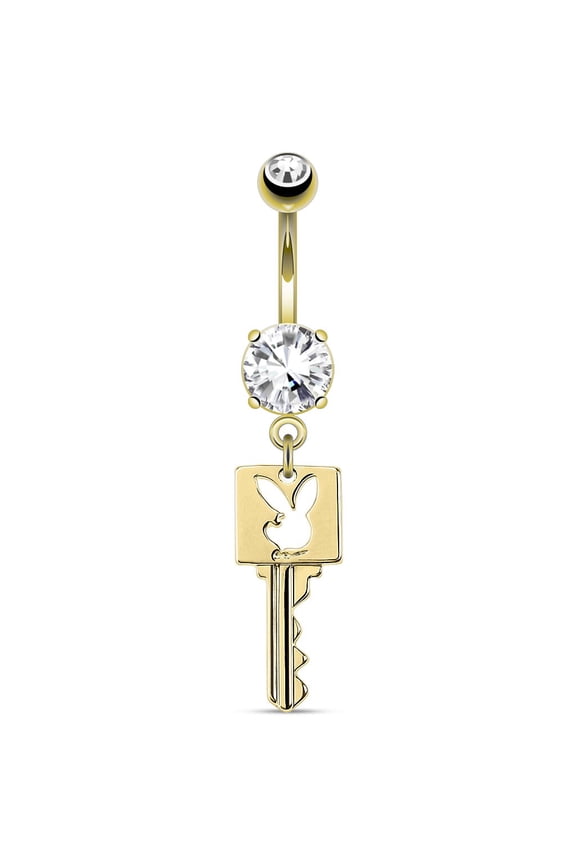 Body Accentz Belly Button Ring Multi Paved Gems on Bunny Dangle (Goldtone Black eye)