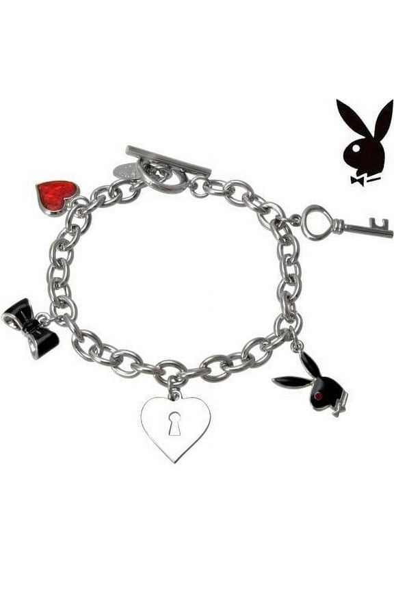 Bracelet Bunny Charm Heart Lock Key Bow Tie Toggle Platinum Plt Playmate