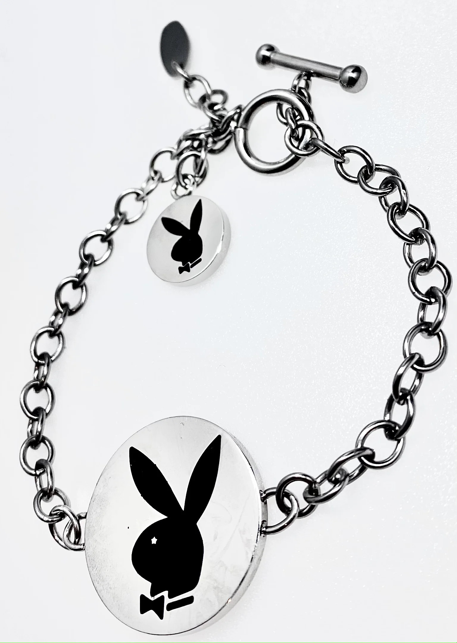 Playboy Bracelet Dog Tag Gold Rose Circle Bunny Head
