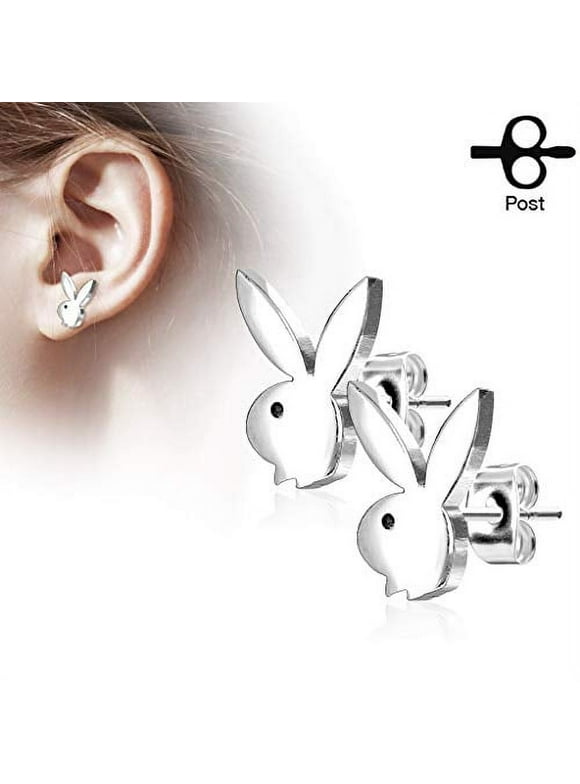 Bunny 316L Stainless Steel Earring Studs Pair (Silver)