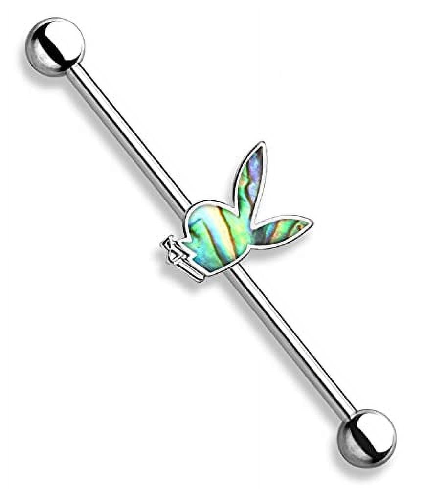 Playboy Bunny 316L Surgical Steel Industrial Barbell Abalone Inlay
