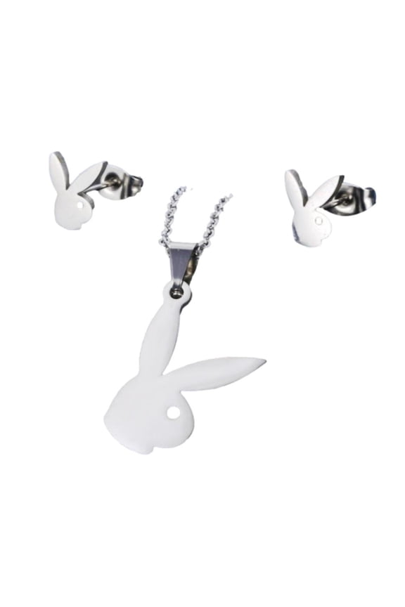 Playboy Bunny Pendant Necklace and Stud Earring Set