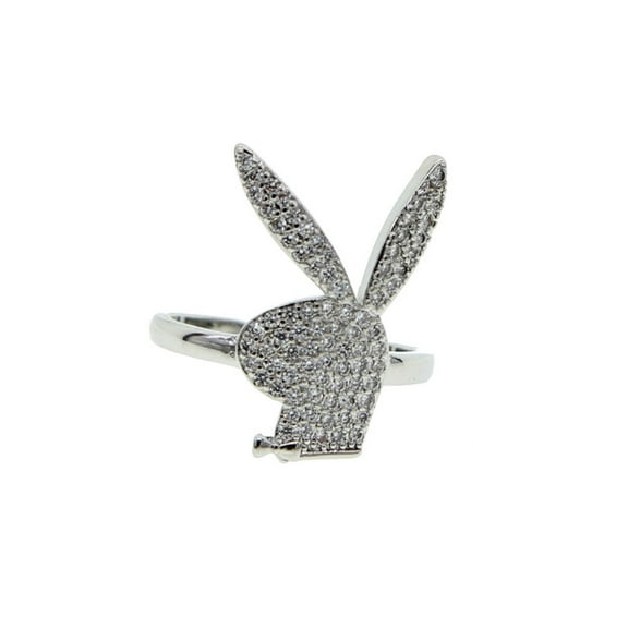 Playboy Bunny Rhinestone Adjustable OSFM Metal Ring