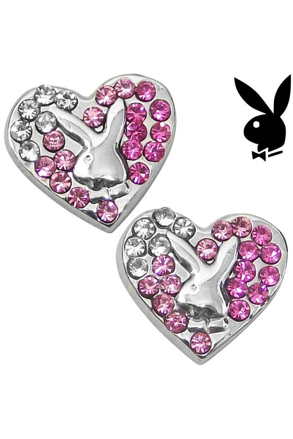 Earrings Heart Bunny Stud Pink Swarovski Crystals Platinum Plated Playmate