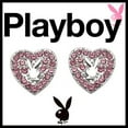 thumbnail image 1 of Playboy Earrings Heart Bunny Stud Pink Swarovski Crystals xoxo Love y2k, 1 of 5