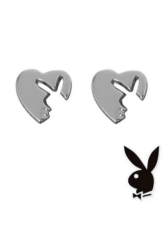 Earrings Heart Cut Out Bunny Stud Platinum Plated Playmate Gift RARE HTF