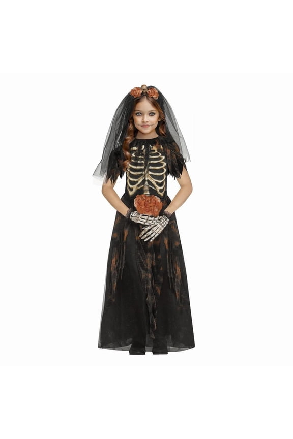 FW127092M Girls Bones Bride Halloween Costume - Medium 8-10