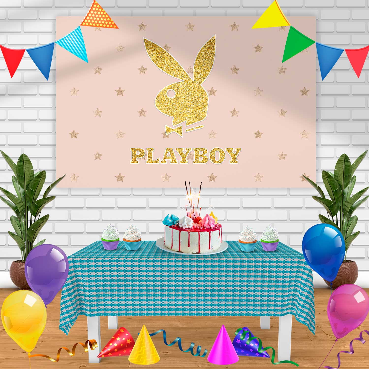 Playboy Gold Stars Birthday Banner Personalized Party Backdrop Decoration  60 x 44 Inches 