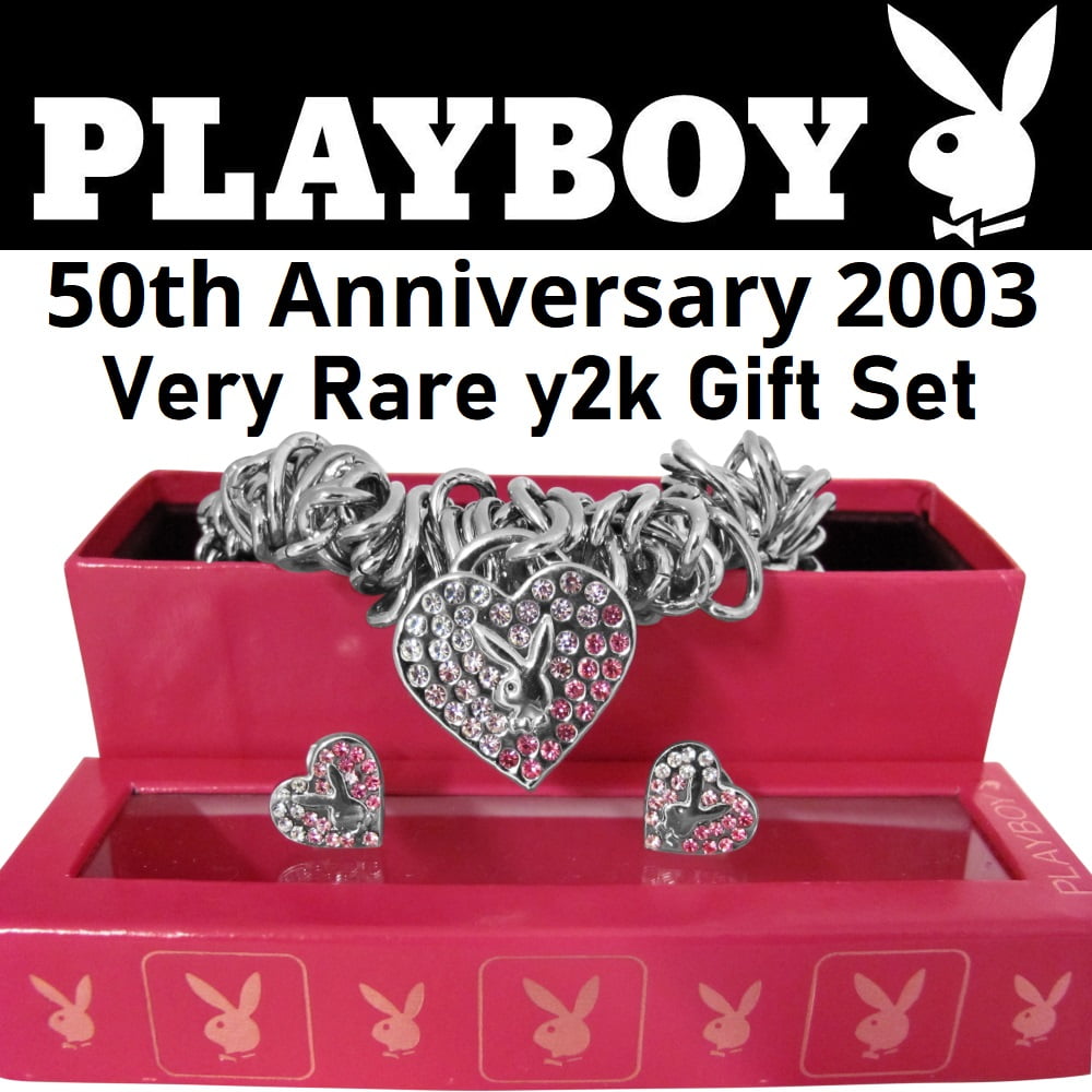 Playboy Jewelry Set Bracelet Earrings Heart Charm Bunny Logo Stretch