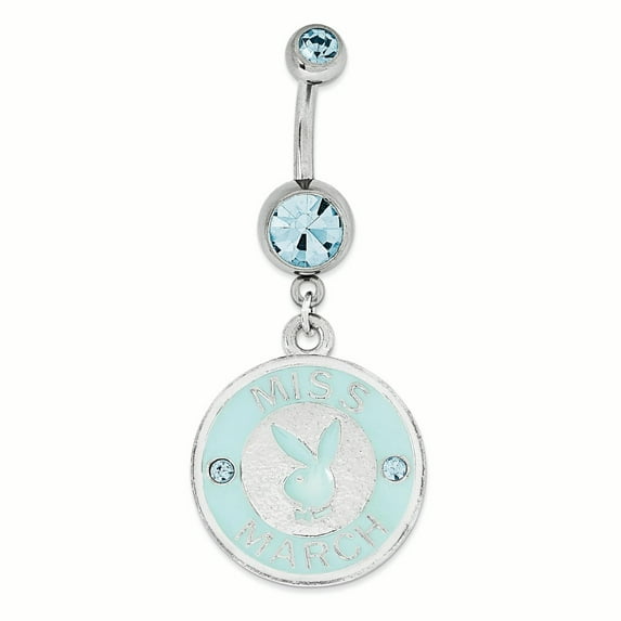Finest Gold Playboy Miss March Crystal & Enameled Belly Ring