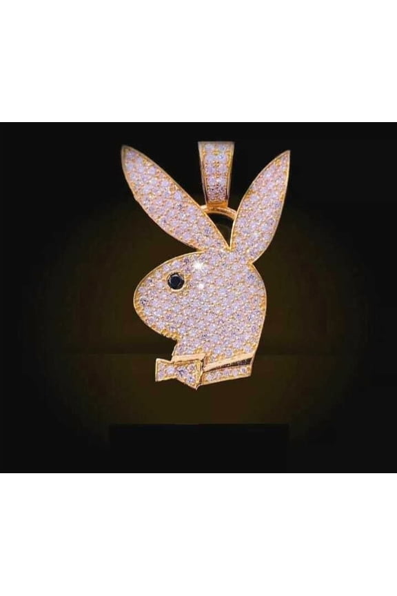 Playboy Pendant 1.60Ct Round Simulated Diamond 14K Yellow Gold Plated With Chain