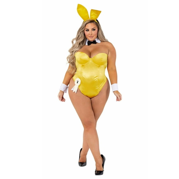 Playboy Plus Size Women's Yellow Bunny Costume