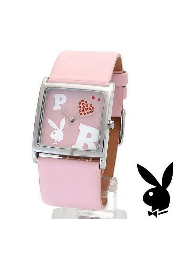 Watch Bunny Logo Red Heart Swarovski Crystals Pink Leather Band RARE HTF