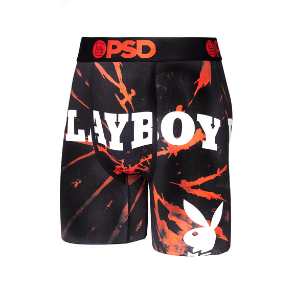 Playboy by PSD Men's Spiral Dye Boxer Brief, Black/Red