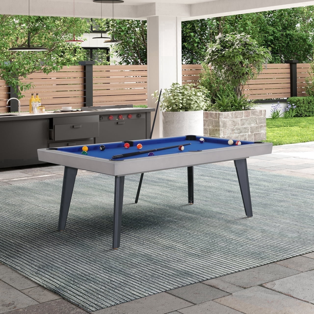 Playcraft Santorini 7’ Outdoor Slate Pool Table with Dining Top and Ping Pong