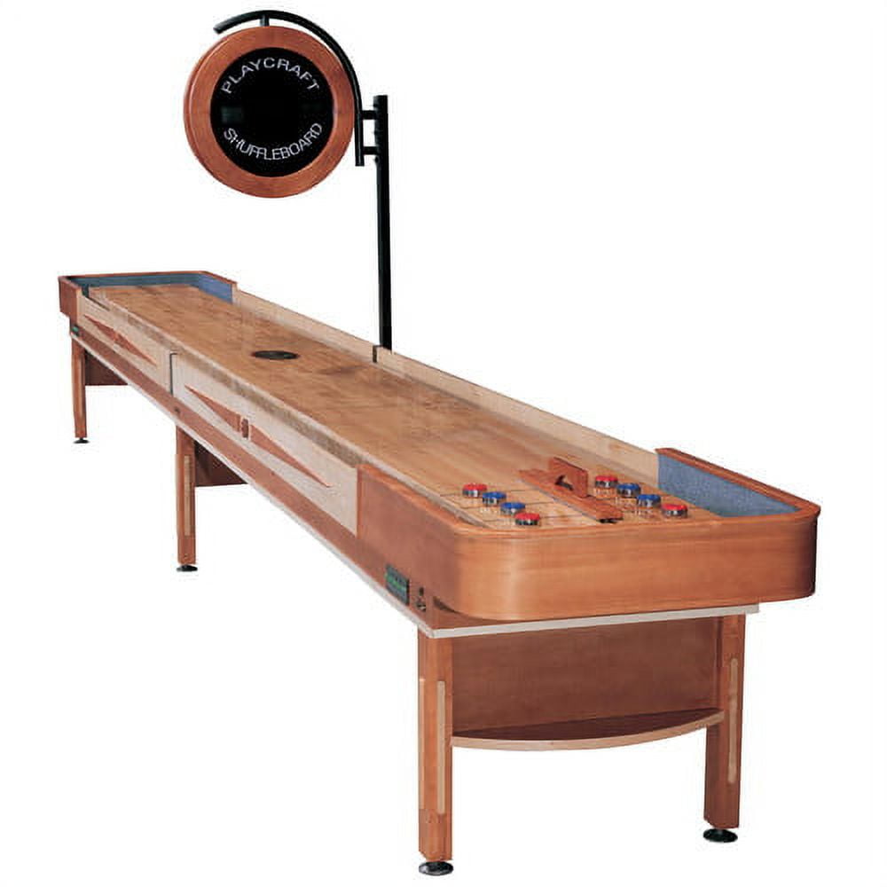 Honey Maple 14-Foot Shuffleboard Table with Electronic Scorer