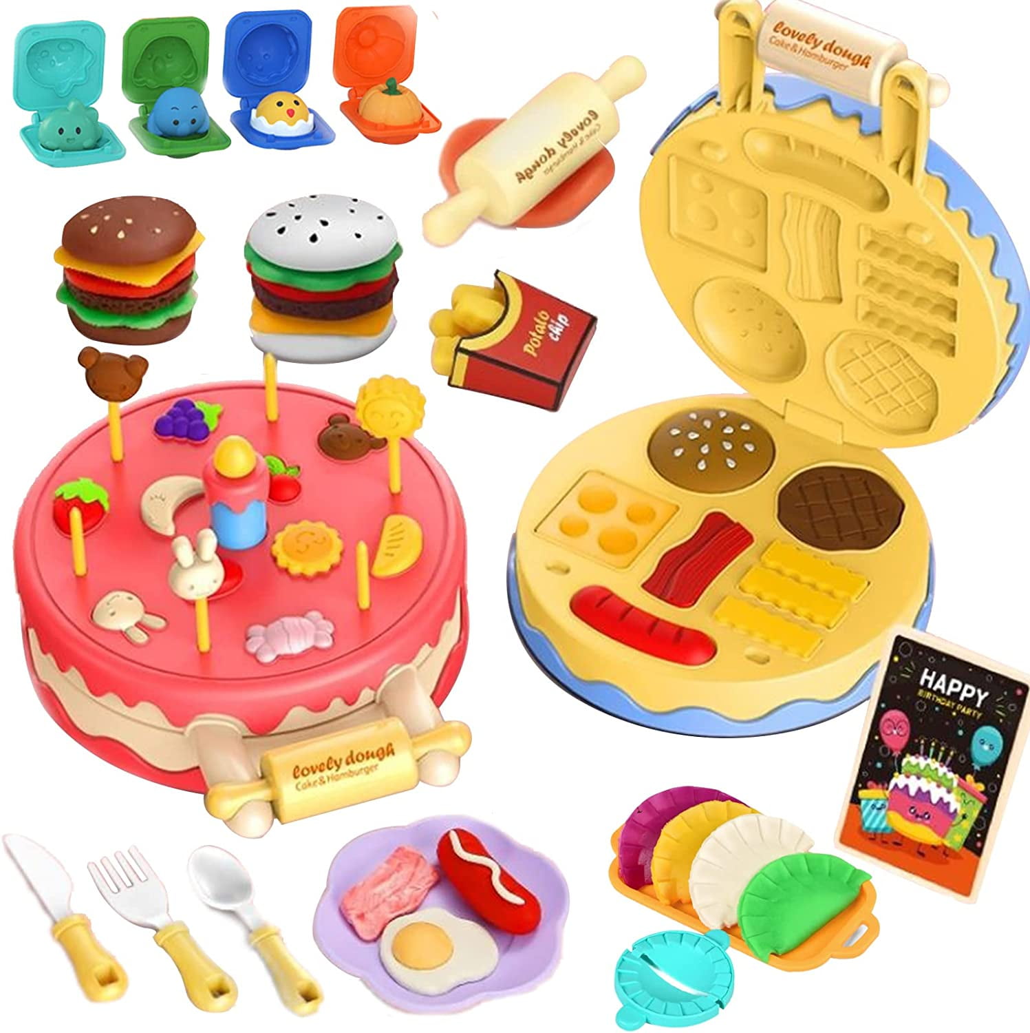 Cewuky Playdough Toys for Kids, Play Dough Burger Barbecue
