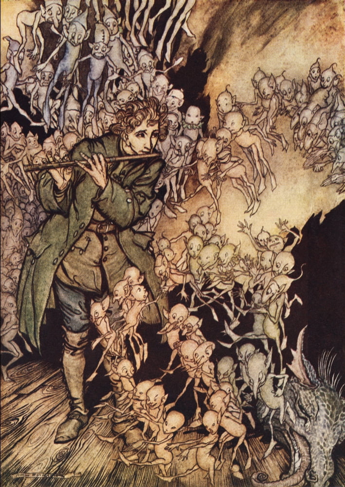 He Played Until The Room Was Entirely Filled With Gnomes Illustration By Arthur Rackham From Grimms Fairy Tale The Gnome Published Late 19Th Century Canvas Art - Ken Welsh Design Pics (13 x 18)