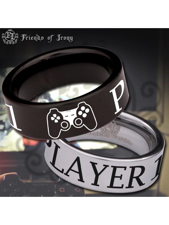 Player 1 Gamer Couple Tungsten Carbide Ring