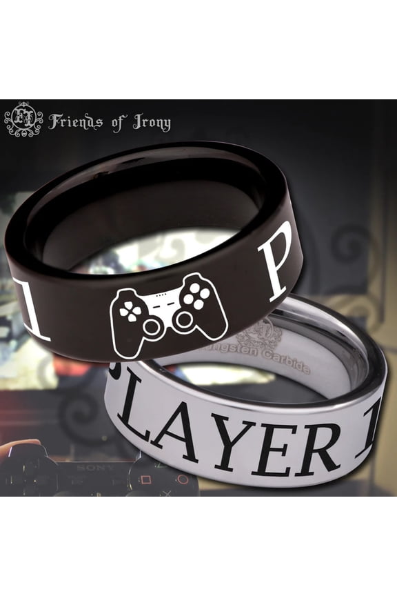Player 1 Gamer Couple Tungsten Carbide Ring