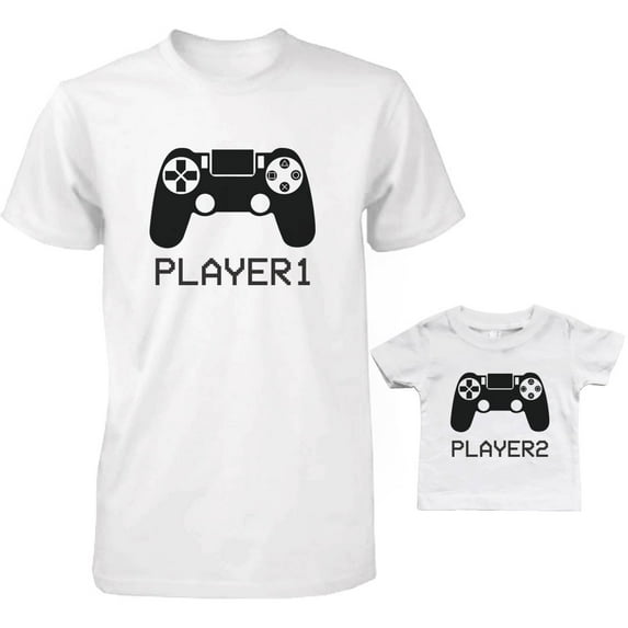 Player 1 and 2 Dad and Baby Matching T-Shirts