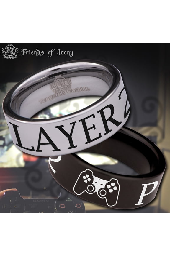 Player 2 Gamer Couple Tungsten Carbide Ring