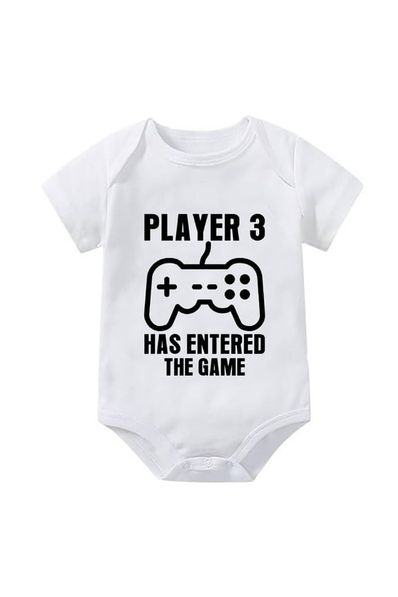 Player 3 Has Entered The Game Baby Romper Girl Short Sleeve Baby Boy Rompers Newborn White 3-6 Month Boy Rompers