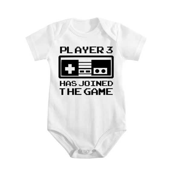 Player 3 Has Joined The Game Baby Bodysuit – Funny Gamer Baby One Piece Outfit for Boys Or Girls White-style-1 0-3M