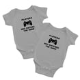 thumbnail image 1 of Player 3 Player 4 Has Entered The Game Funny Newborn Twins Baby Rompers Clothes (Gray, 0-3M), 1 of 5