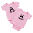 thumbnail image 1 of Player 3 Player 4 Has Entered The Game Funny Newborn Twins Baby Rompers Clothes (Pink, 18-24M), 1 of 5