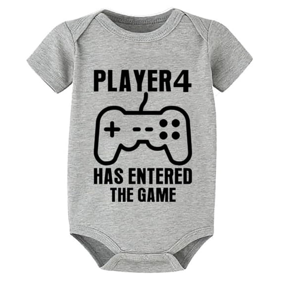 Player 4 Has Entered The Game Romper for Boys Short Sleeve Gender Nuteral Clothing Newborn White Baby Boy White Romper
