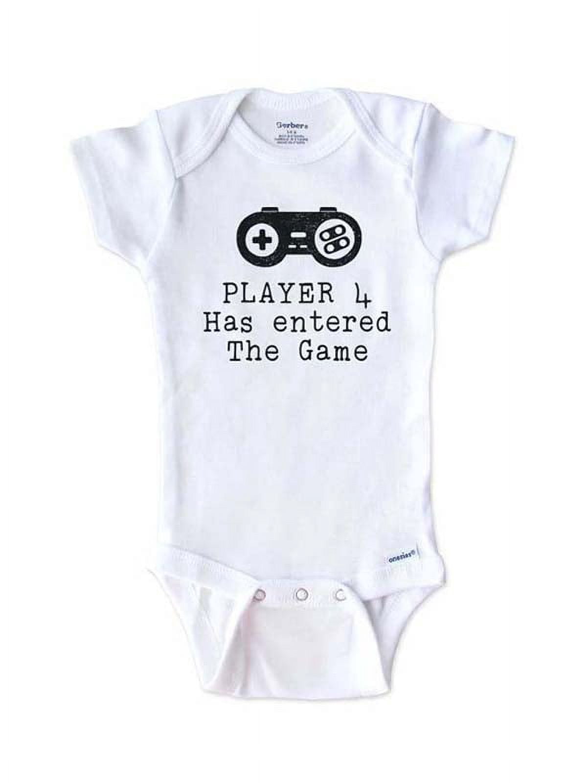Player 4 Has entered the Game - surprise baby onesie birth pregnancy announcement - White 0-3 Months